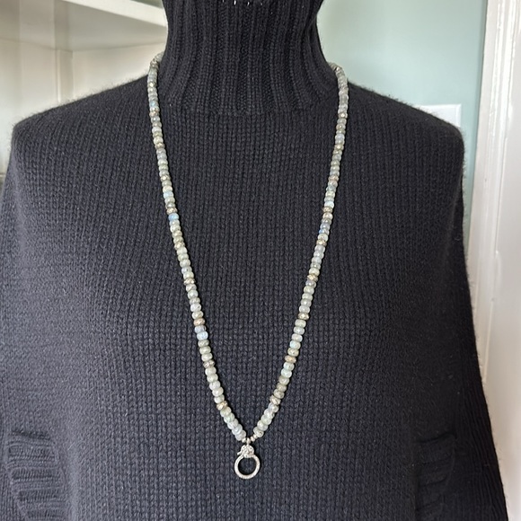 Opal and pyrite long silver diamond clasp horsehair charm tassel necklace - Picture 15 of 17